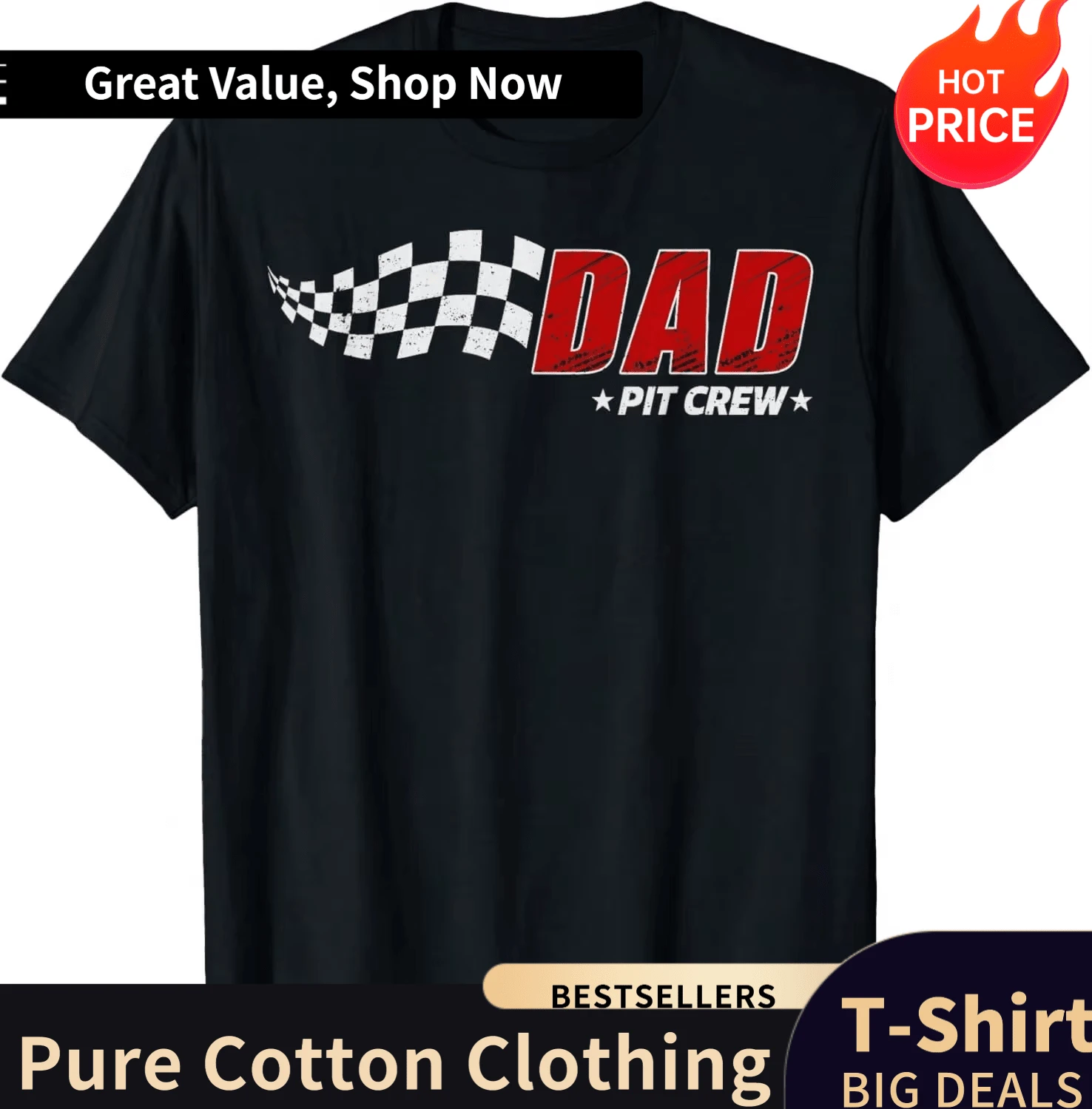 Dad Pit Crew Race Car Birthday Family Matching Pit Crew T-Shirt - Black - View 1