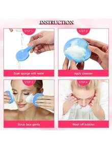 12pcs Compressed Sponge Strips, Expandable When Wet, Foaming Facial Cleansing Pads, Face Cleaning Tools, Makeup Tools - Blue - View 6