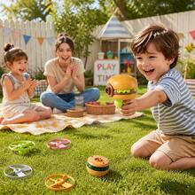 Creative Fast Food Gyro Gun Toy, Hamburger Launcher With Spinning Top & 4 Flying Saucers, Fun Outdoor Indoor Shooting Game & Storage Toy Gift For Kids Boys Girls - Orange - View 10