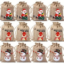 24pcs Christmas Gift Bags, Drawstring Closure - Santa Claus, Reindeer, Snowman Patterns - Faux Linen Material (1/6/12/24pcs) Suitable For Christmas Favors, Advent Calendar, Christmas Tree Decoration - Party, Office, Home Gathering - Holiday Candy Bags, Christmas Gift Bags, Holiday Candy Boxes, Holiday Patterns, Rustic Style Gift Bags, Party Favors, Reusable Packaging, Office Gifts - Multicolor - View 7