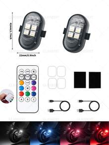 GLANBERT Set de 4 luces LED inalámbricas con control remoto, 8 modos de color, luces LED recargables por USB Tipo C, luces de advertencia de colisión para automóvil, motocicleta, bicicleta, dron, aeronave - 4 LED - Ver 5