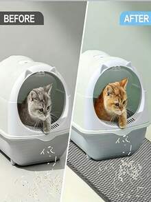 Cat Litter Mat, Double-Layer, Waterproof, Anti-Urine Collection Pad. The Double-Layer Honeycomb Design Helps You Collect Litter. You Just Pick Up The Mat, All The Litter Falls Down, Then Pour It Back Into The Litter Box For Recycling. No More Litter - Beige - View 7