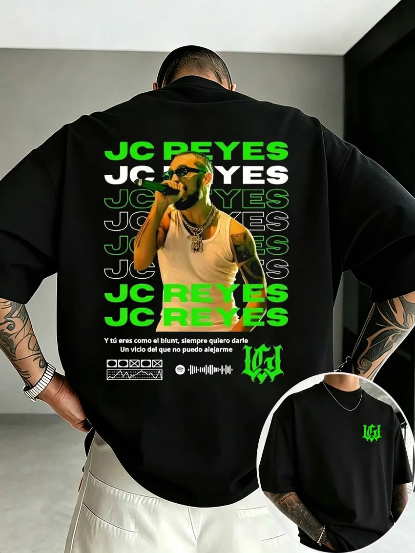 T-Shirt mit Rap-Muster für Herren, hochwertige Harajuku Pop-Musik und Hip-Hop T-Shirt, atmungsaktiver und leichter Streetwear-Freizeitstil, neues T-Shirt 2026 - Schwarz - Übersicht 1