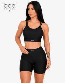 Women's Gym Set: Top With Thin Straps + Bermuda Shorts, Premium Compression Bee - Black - View 1