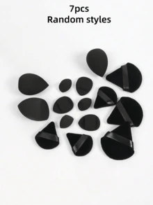 7er Set schwarze Make-up-Puffs in zufälligem Stil, doppelt verwendbarer trockener & nasser Schwamm, Make-up-Schwamm mit flockigem Dreieck-Puff, Studentin tägliches Make-up Anfänger Foundation Concealer Puder Fixierwerkzeug - Verschiedenfarbig - Übersicht 6