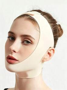 1pc Women's V-Shaped Face Mask Band - Facial Bandage, Suitable For Home/Sleep/Sports/Yoga And More Occasions. - Beige - View 2