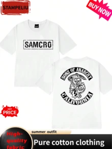 Casual Unisex Crew Neck Short Sleeve T-Shirt For Men And Women, "Sons Of Anarchy SAMCRO TV Show", 100%, Double-Sided Logo Print - White - View 8