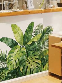 1pc Tropical Greenery Wall Sticker With Monstera And Palm Leaves, Removable Wall Decal For Bedroom, Living Room, Entryway Room Decor - 1PC - View 5