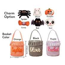 Keranjang Penyimpanan Halloween Berumbai yang Dipersonalisasi, Tas Permen Halloween Kotak-kotak dengan Nama yang Dapat Disesuaikan, Ember Permen Halloween Anak-anak, Tempat Penyimpanan Hadiah Halloween - MultiWarna - View 7