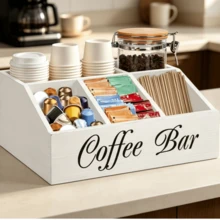 Wooden Coffee Station Storage Tray - Rectangular Multi-Purpose Non-Waterproof Storage Basket With Spice Rack, Bean Storage Rack And Coffee Bar Decor Accessories Organizer - Multicolor - View 7