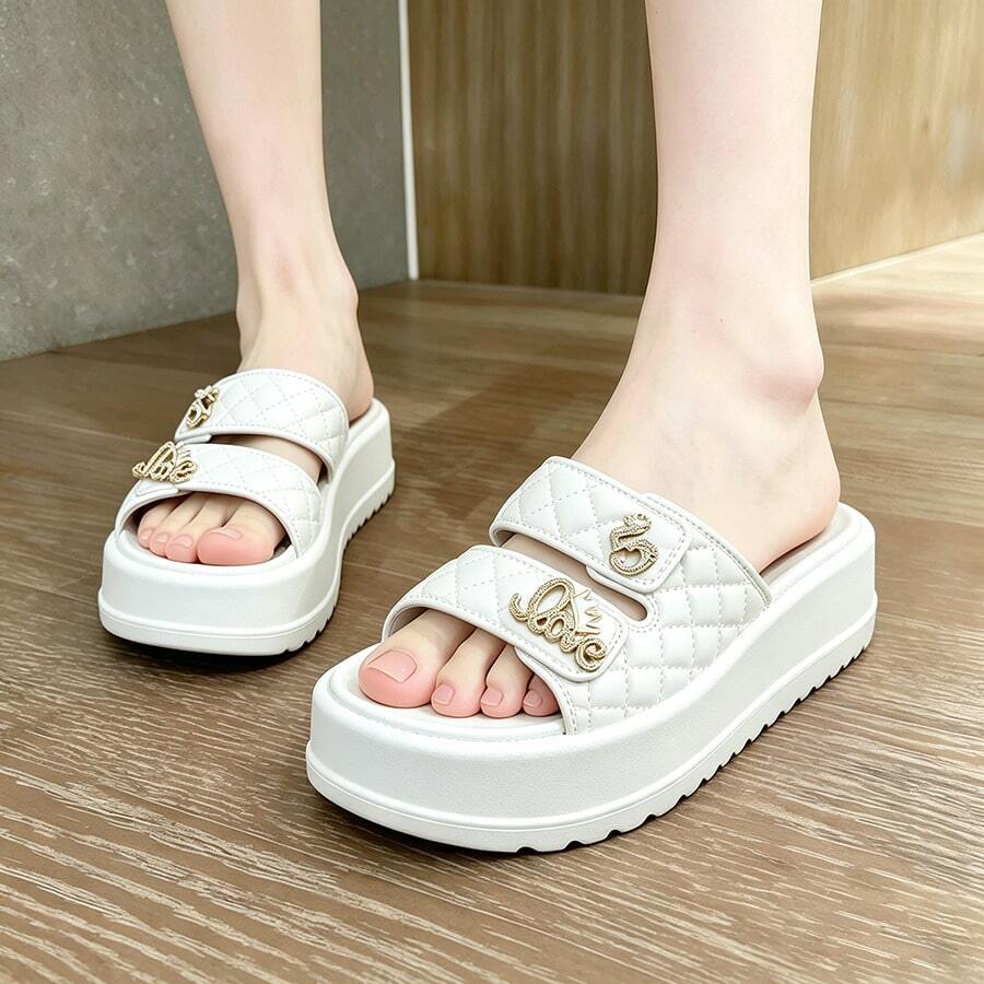 Chanclas /pantuflas de Moda Mujer con Plataforma Alta para Aumentar Estatura, Sandalias Unisex de Hebilla de Una Pieza para Exterior e Interior, Suela Antideslizante - Blanco - Ver 1