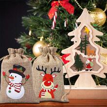 24pcs Christmas Gift Bags, Drawstring Closure - Santa Claus, Reindeer, Snowman Patterns - Faux Linen Material (1/6/12/24pcs) Suitable For Christmas Favors, Advent Calendar, Christmas Tree Decoration - Party, Office, Home Gathering - Holiday Candy Bags, Christmas Gift Bags, Holiday Candy Boxes, Holiday Patterns, Rustic Style Gift Bags, Party Favors, Reusable Packaging, Office Gifts - Multicolor - View 3