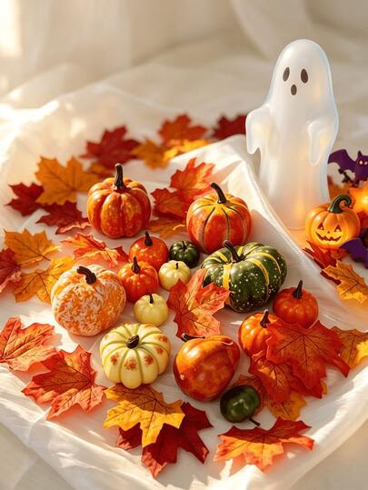 44pcs Artificial Pumpkins, Artificial Maple Leaves, Halloween Decoration Sets, Halloween Decoration, Home Decor, Party Decoration, Scene Setup, Holiday Decoration, Autumn Decoration, Living Room Decoration, Dining Table Decoration, Home Decoration, Room Decoration, Desktop Decoration.