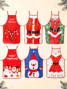 Unisex Christmas Apron 60 X 80 Cm, Featuring Santa Claus, Reindeer, Snowflake And Christmas Tree Patterns, Adding A Festive Atmosphere To Your Home, Christmas Party, Gathering And Kitchen - Multicolor - View 9
