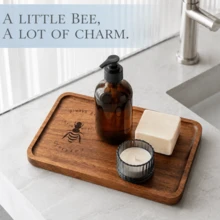 1/2/3 Rectangular Tray - Featuring A Creative Laser-Engraved Bee Pattern, This Washbasin Tray, Bathroom Tray, Perfume Tray, Bathroom Countertop Storage Box, Rectangular Bathroom/Washbasin Storage Rack With Polished Wood Grain, Minimalist Solid Wood Tray, Decorative Tray, Bathroom Decoration, Bathroom Accessories. - Brown - View 9