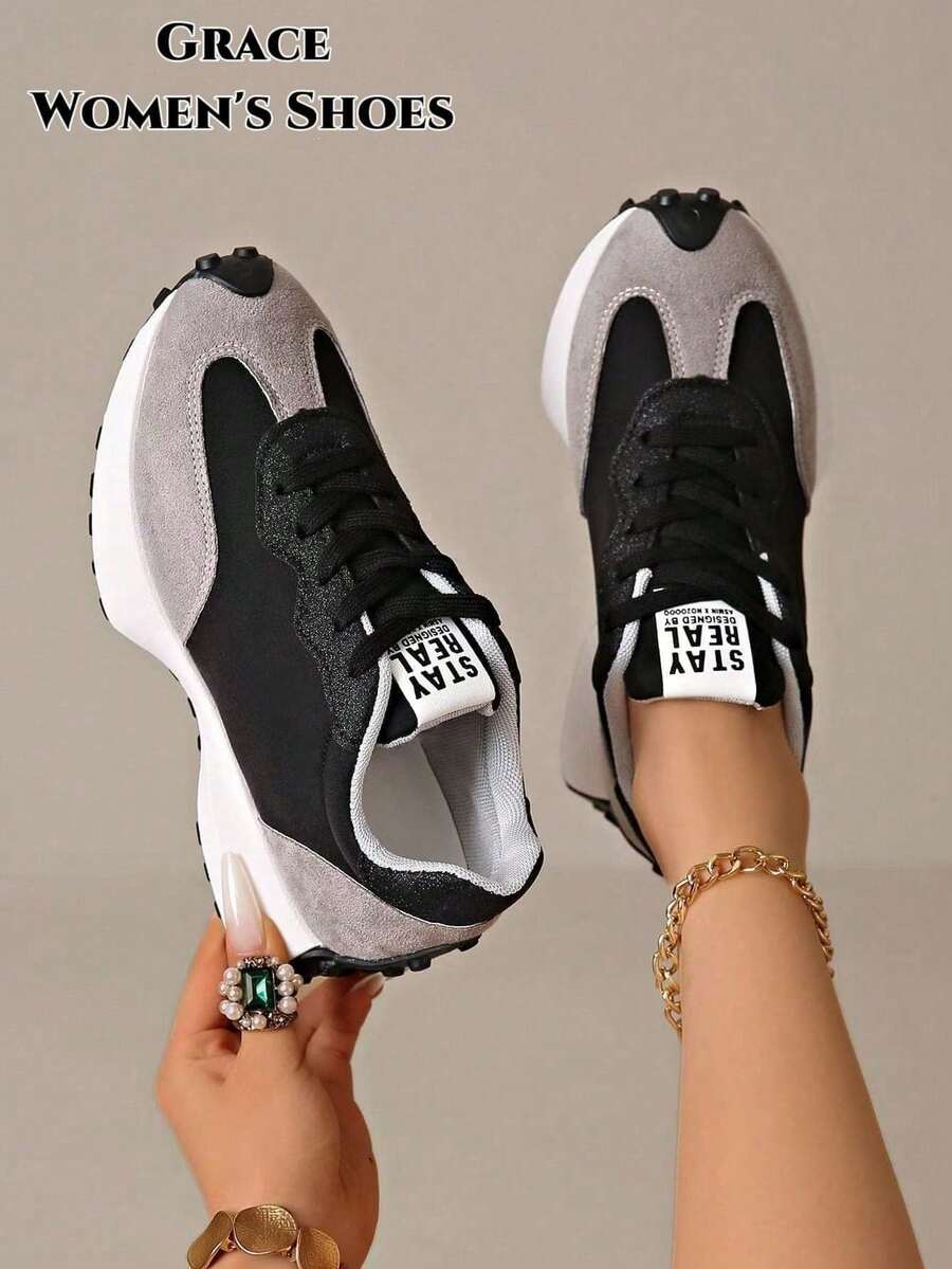 Women's Lightweight Running Athletic Shoes, Lace-Up Closure, Multi-Function Flat Sole, Breathable Stitching Design, Multiple Colors Available, All-Season Outdoor Shoes