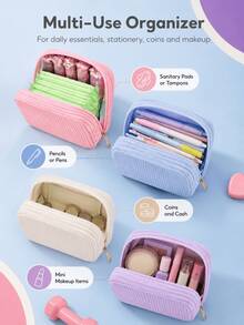 Sanitary Napkin Storage Bag Corduroy Multifunctional Portable Storage Pouch Makeup Lipstick Bag Large Capacity Can Store Sanitary Napkins, Cotton Swabs, Stationery, Coins, Pencils, Cash, Cosmetics - Multicolor - View 5