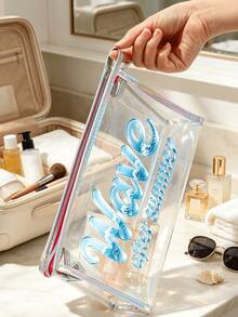 2pcs Laser Fish Scale Pattern Makeup Bag Set, Women's Transparent PVC Waterproof Dry & Wet Separation Travel Toiletry Bag, 3D Wave Print Portable Toiletry Bag, Suitable For Summer Beach, Pool, Camping And Daily Cosmetics Storage - Multicolor - View 9