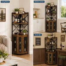 Wine Cabinet Freestanding With Storage, Home Bar Wine Rack For Red Wine, Kitchen & Dining Room Furniture, Living Room Liquor Display Organizer – Brown - Brown - View 6