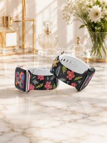 Bohemian Style Hand-Painted Floral Plant Print Silicone Watch Band, Compatible With Apple Watch 40mm 41mm 42mm 44mm 45mm 46mm 49mm Models, Fashion Sport Casual Waterproof With Rivet Buckle, Suitable For Apple Watch Series Ultra/11/10/9/8/7/6/5/4/SE, Men's And Women's Smartwatch Band, Versatile For Multiple Outfit Scenarios, Essential For Premium Style - UV003-multi-color - View 5