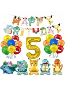 bandai Classic Birthday Decor Pack, Character Happy Birthday Flag Banner, Gold Number Balloon, Squad Standing Balloons For Anime Fans Holiday Party Backdrop Layout Decor - As Shown In the Figure - View 7