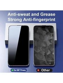 XINHONGYU 2片裝隱私防窺鋼化玻璃螢幕保護貼，隱私保護、全螢幕覆蓋、防刮防摔、易安裝，適用於 iPhone 18 Pro Max/18 Pro/17 Pro Max/17 Air/16E/16 Pro Max/16 Pro/16 Plus/16/15 Pro Max/14 Pro Max/13 Mini/12/11/XS Max/XR/8+/7 Plus 系列 - 黑色 - 查看 3