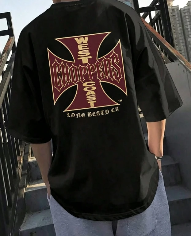 Vintage Red Long Beach Logo T-Shirt, Breathable Polyester, Essential For Summer Outings And Parties. - 黑色1 - 查看 1