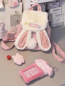 1pc Soft Cute Cartoon Rabbit Ear Backpack, New Sweet Corduroy Backpack, Versatile Highly Attractive School Bag For Girls - Multiple Styles - View 2