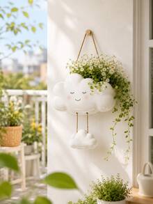 1件裝乳白色釉面雲朵壁掛花盆，北歐極簡風壁掛花盆，美觀懸掛植物牆飾，室內居家陽台裝飾禮物 - A - 查看 3