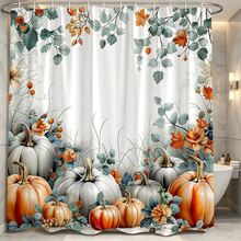 1pc Multi-Size Watercolor Draped Floral & Pumpkin Print Shower Curtain Bathroom Curtain Decorative Shower Curtain, Bathroom Accessories Home Decor Gift - Includes 12 Hooks - Multicolor - View 6