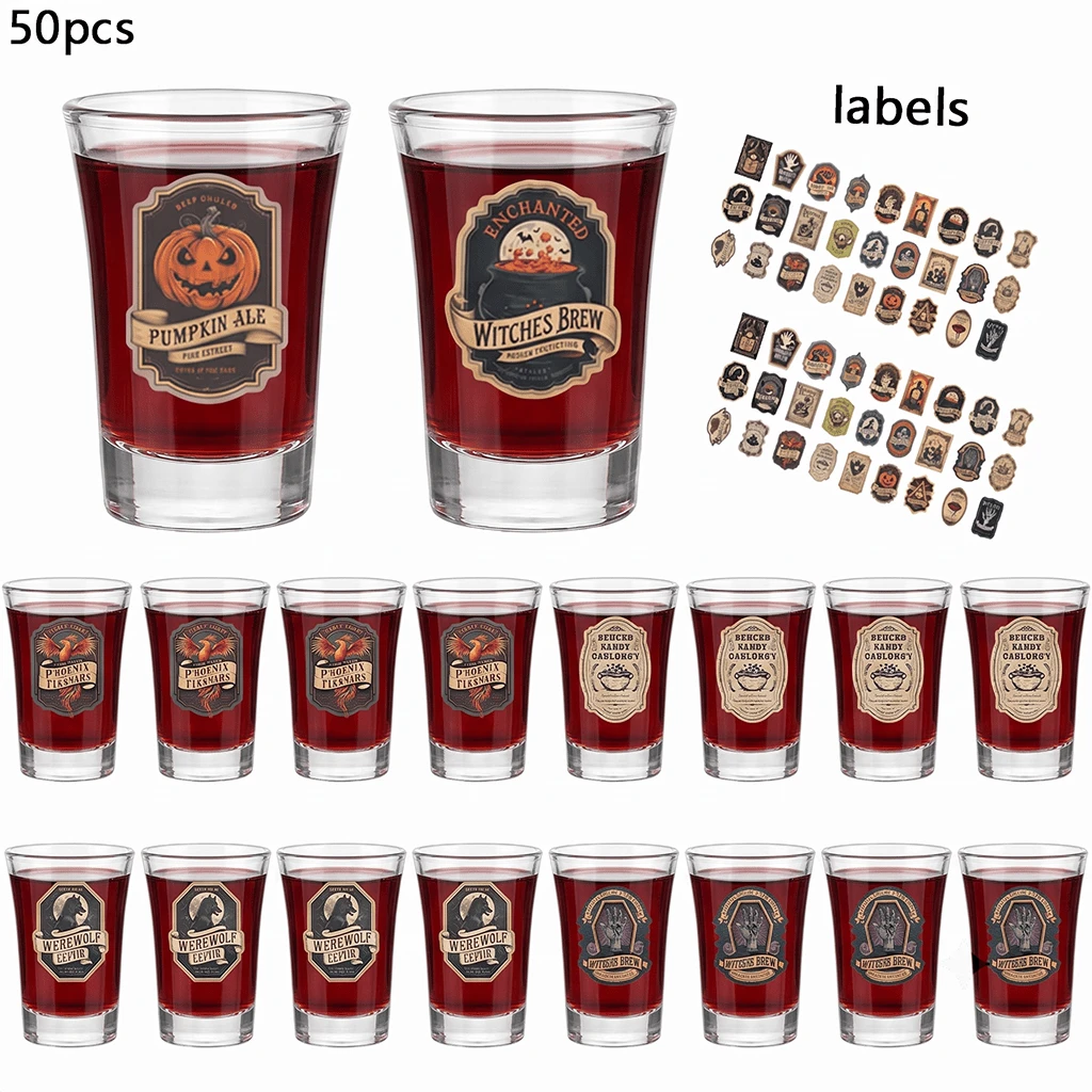 4/6/50pcs Halloween Acrylic Shot Glasses, Transparent Plastic Mini Shot Glasses, Suitable For Liquor, Wine, Whiskey And Party Cocktails, Cute Witch Potion Cups, Pumpkin Decor, Candy Bar, Friends Gift, Halloween Home Decor, Halloween Party Favors - Transparent 001 - View 1