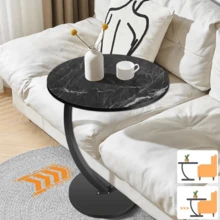 C-förmiger runder Sofa-Beistelltisch – Platzsparender kompakter Couchtisch mit gebogenem C-förmigem Sockel, minimalistischer zeitgenössischer Nachttisch, geeignet für Wohnzimmer, Schlafzimmer, kleine Räume, einfache Montage - Schwarz - Übersicht 3