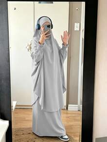 1pc Solid Color Muslim Abaya With Leg-Of-Gigot Sleeve And Cuff Design, Hijab Series, Suitable For Daily Wear And Prayer, Minimalist And Lightweight - Multicolor - View 21