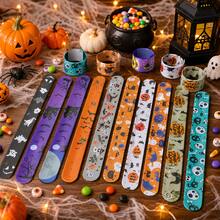 6/12/24pcs Random Style Halloween Print Slap Bracelets, Pumpkin Ghost Bat Skull Multi-Pattern Wristbands, Costume Party Dress Up, Classroom Rewards And Holiday Return Gifts - Multicolor - View 3