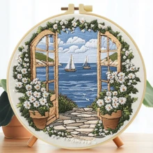 1 conjunto Kit de Bordado DIY, 15x15cm/5,9x5,9in ou 20x20cm/7,9x7,9in, Tema de Paisagem, Adequado para Iniciantes Adultos, Inclui Tecido, Instruções, Aro de Bordado, Agulhas de Bordado, Presente de Bordado para Senhoras, Decoração de Casa ou Escritório, Obra de Arte Feita à Mão - A - Visão 8