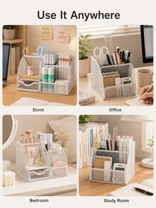 Desktop Organizer With Drawers And Pen Holder, Large Capacity Desk Storage Solution, Suitable For Bedroom Decor, Cosmetics, Bathroom And Dorm, Essential Stationery Storage For Students Back To School - View 8
