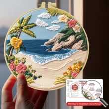 1 conjunto Kit de Bordado DIY, 15x15cm/5,9x5,9in ou 20x20cm/7,9x7,9in, Tema de Paisagem, Adequado para Iniciantes Adultos, Inclui Tecido, Instruções, Aro de Bordado, Agulhas de Bordado, Presente de Bordado para Senhoras, Decoração de Casa ou Escritório, Obra de Arte Feita à Mão - A - Visão 20
