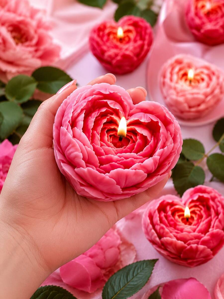 1pc Heart Flower Silicone Candle Mold Decorative Ornament Resin Diffuser Stone - Heart Flower Silicone Mold - View 1