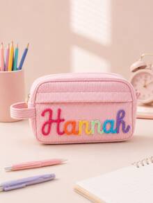 Customized Name Corduroy Pencil Case, Striped Large Capacity Handmade Pencil Box, Personalized Corduroy Storage Bag, Back To School Gift, Birthday And Special Occasion Gift For Him/Her - Multicolor - View 7