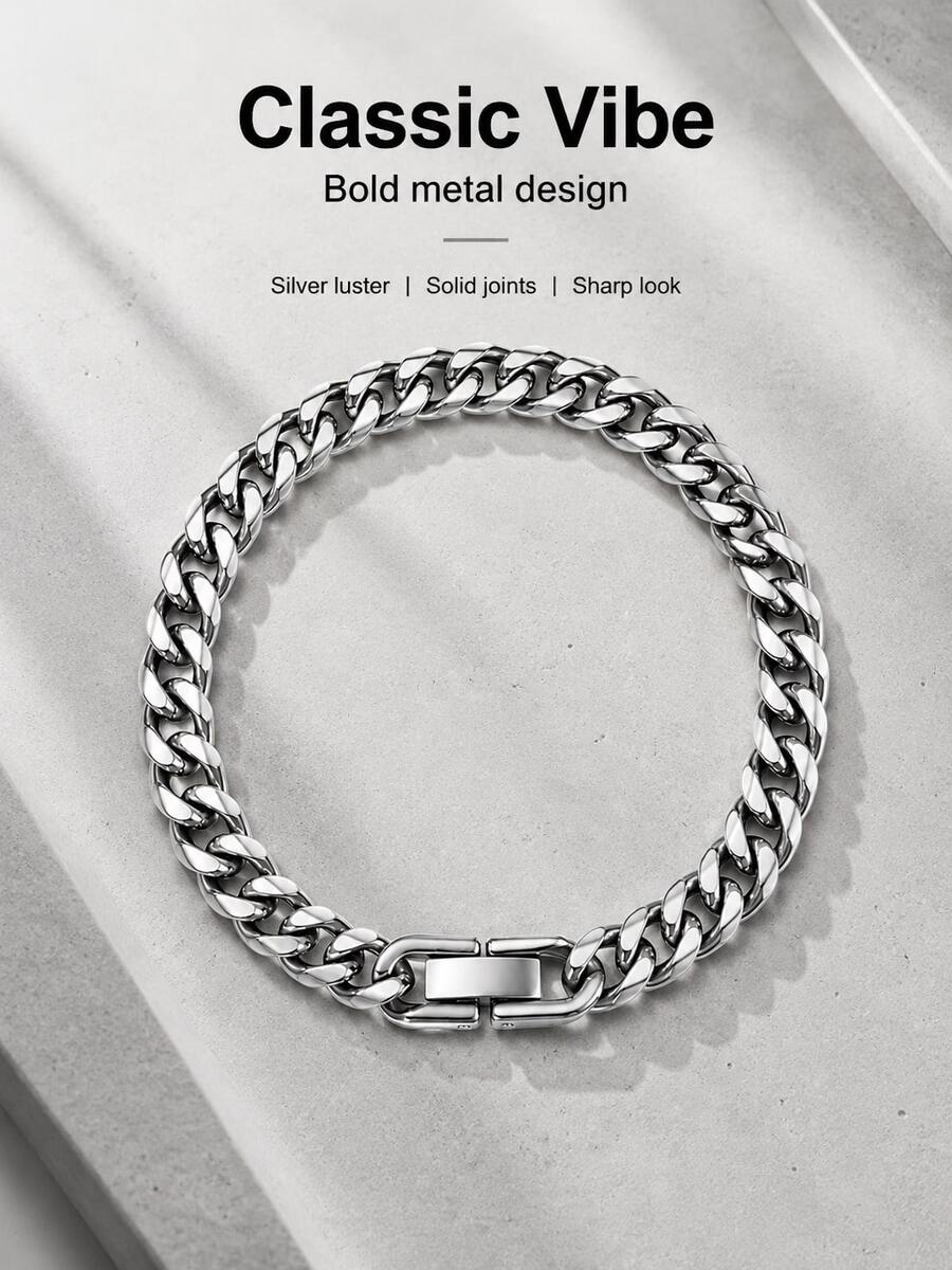 1 buah Perhiasan Fashion Pria, Gelang Rantai Pria, Hadiah Ideal untuk Pemakaian Sehari-hari dan Liburan - warna baja - View 1
