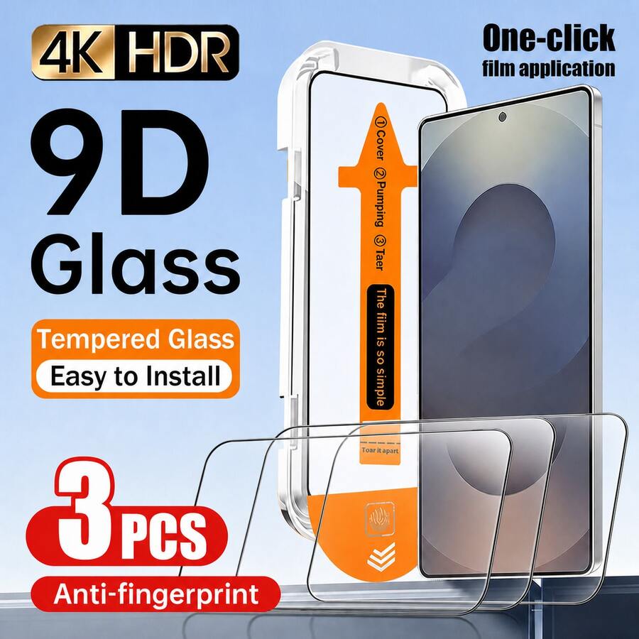 3-Pack High-Definition Tempered Glass Screen Protector With Auto-Dust Removal Function, Compatible With Samsung Galaxy S25 6.2 Inch, Full Coverage High-Definition Tempered Glass Film, Bubble-Free Installation, 9H Hardness, Ultrasonic Fingerprint Unlock, Includes Installation Kit, Compatible With Phone Cases - 3PCS - View 1