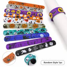 6/12/24pcs Random Style Halloween Print Slap Bracelets, Pumpkin Ghost Bat Skull Multi-Pattern Wristbands, Costume Party Dress Up, Classroom Rewards And Holiday Return Gifts - Multicolor - View 2