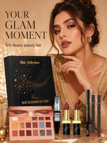 Pudaier 7-Piece All-In-One Makeup Gift Set For Women, 18-Color Shimmer Eyeshadow Palette, 2 Lipsticks, 2 Lip Liners, Liquid Eyeliner&Waterproof Mascara For Beginner-Friendly Daily To Party Glam,Holiday Beauty Box - #T1004 - View 12