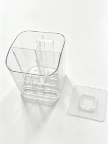 1pc Transparent Toothbrush Holder, Divided Wall-Mounted Storage Rack, Multi-Functional Bathroom Storage Accessory, Creative No-Drill Bathroom Storage Box, Used For Storing Toothbrush, Comb And Razor, Home Bathroom Decor - Clear - View 6