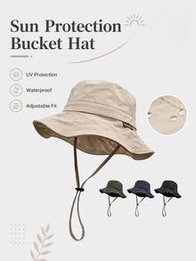 1pc Waterproof Outdoor Sun Hat, Suitable For Men And Women, Wide Brim Foldable Bucket Hat With Adjustable Drawstring, Breathable Quick-Dry Fishing Hiking Beach Hat, Summer Travel Essential - A - View 3