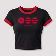 Blusa Feminina Baby Tee Camiseta Babylook Algodão Premium K-Pop Moda Coreana Bangtan  World Tour - Preto/Vermelho-ARIRANG - Visão 1