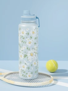 Meoky 40oz Stainless Steel Insulated Sports Water Bottle, Rotating Lid Direct Drinking Design, Patterned, Wide Mouth Double Wall Leak-Proof, Keeps Hot 12 Hours Cold 24 Hours, Suitable For Sports, Outdoor Adventure Or Daily Use - Blue Daisy - View 5