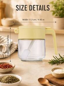 2 hũ gia vị nhà bếp có nắp và thìa trong, hộp đựng gia vị miệng rộng kín, kệ tổ chức lưu trữ cho mặt bếp và bàn ăn - Màu vàng - Xem 3
