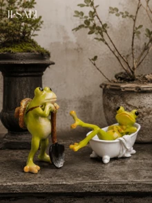 1pc Cute & Fun Resin Frog Figurine, Garden Frog Statue, Miniature Decor, Suitable For Garden, Balcony, Bonsai, Micro Landscape, Home Desktop Decoration Gift - Forest-style Frog Ornament - View 3