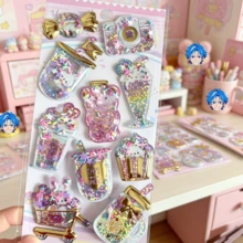 Kawaii 3D Crystal Glitter Stickers Sequins Candy Ice Cream Unicorn Gold Bow Decals Scrapbook Journal Planner Phone Case DIY Stationery - Color - View 6